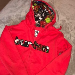 Coral pink colored hooded sweatshirt